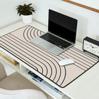 Minimal Line Curvature XCVI Vintage Creme & Black Mid Century Modern Arch Abstract Desk Mat Gallery Image 2