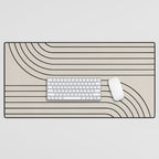 Minimal Line Curvature XCVI Vintage Creme & Black Mid Century Modern Arch Abstract Desk Mat Gallery Image 1
