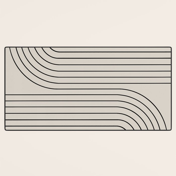 Minimal Line Curvature XCVI Vintage Creme & Black Mid Century Modern Arch Abstract Desk Mat Gallery Image 3