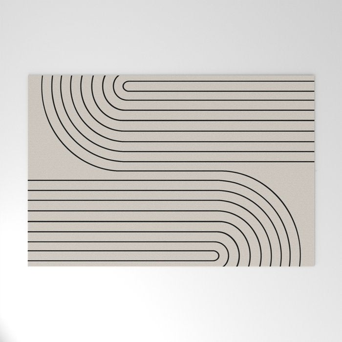 Minimal Line Curvature XCVI Vintage Creme & Black Mid Century Modern Arch Abstract Welcome Mat Gallery Image 1