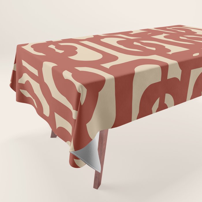 Mid Century Modern Loop Pattern in Deep Clay and Beige Tablecloth Gallery Image 1