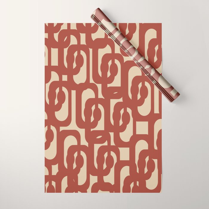 Mid Century Modern Loop Pattern in Deep Clay and Beige Wrapping Paper Gallery Image 1