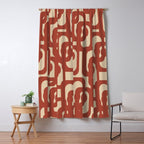 Mid Century Modern Loop Pattern in Deep Clay and Beige Window Curtain Gallery Image 5