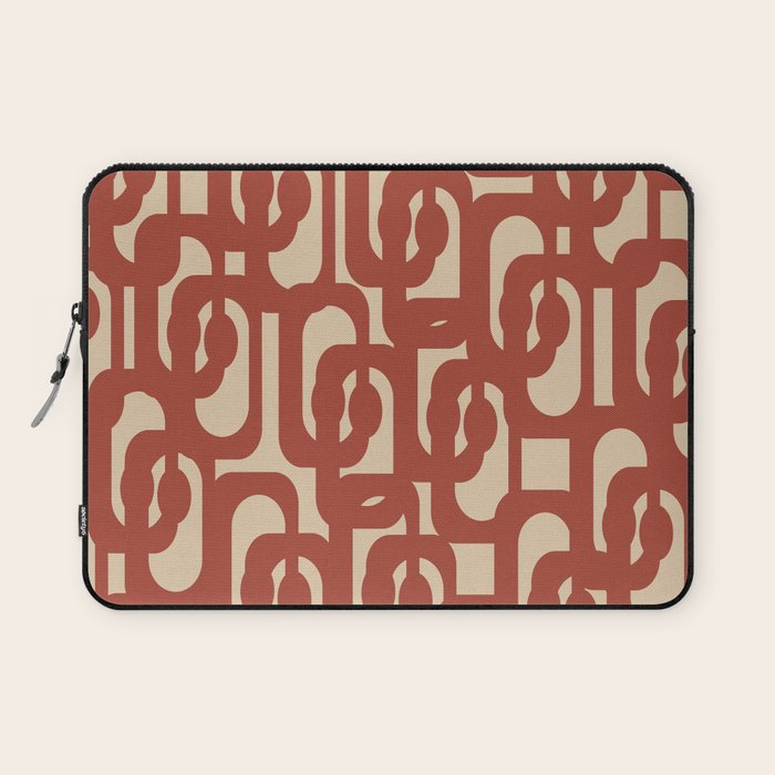 Mid Century Modern Loop Pattern in Deep Clay and Beige Laptop Sleeve Gallery Image 1
