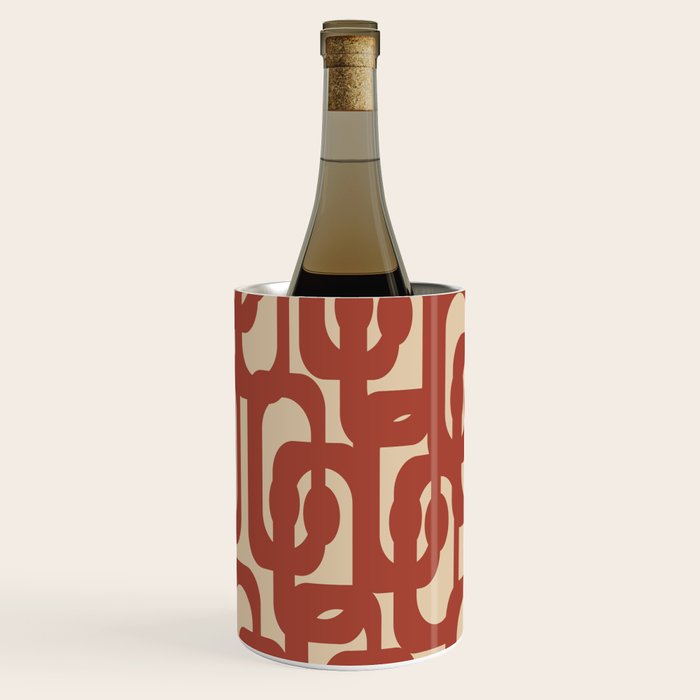 Mid Century Modern Loop Pattern in Deep Clay and Beige Wine Chiller Gallery Image 1