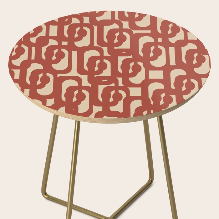 Mid Century Modern Loop Pattern in Deep Clay and Beige Side Table Gallery Image 2