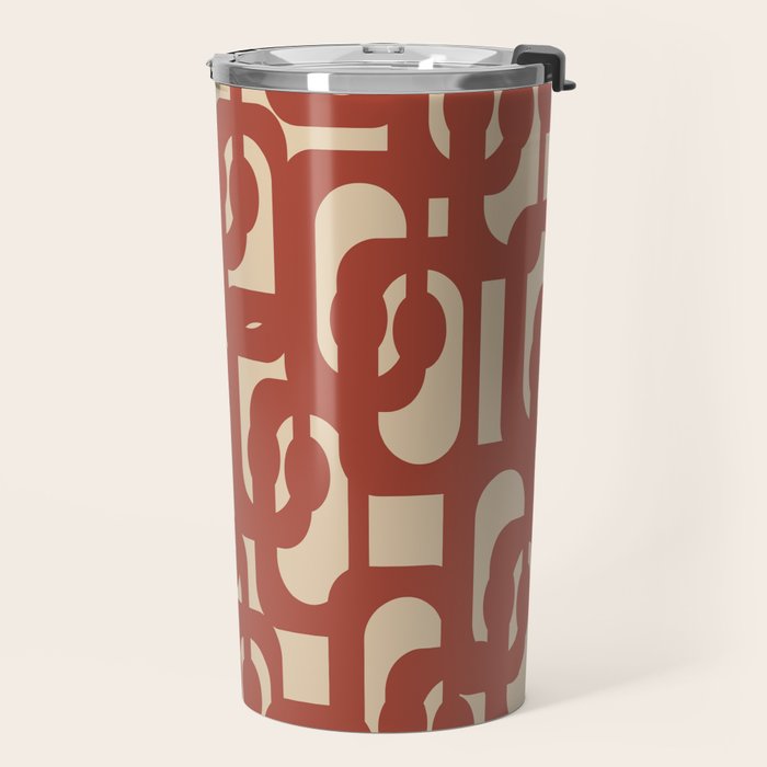Mid Century Modern Loop Pattern in Deep Clay and Beige Travel Mug Gallery Image 2