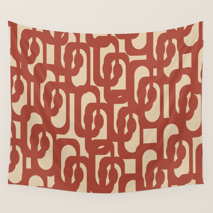 Mid Century Modern Loop Pattern in Deep Clay and Beige Wall Tapestry Gallery Image 4