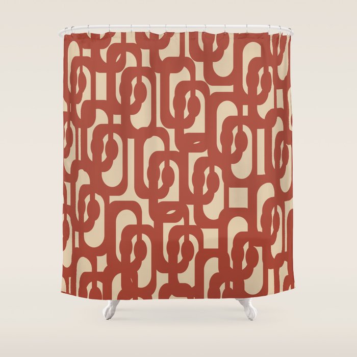 Mid Century Modern Loop Pattern in Deep Clay and Beige Shower Curtain Gallery Image 1