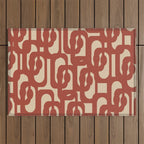 Mid Century Modern Loop Pattern in Deep Clay and Beige Outdoor Rug Gallery Image 1