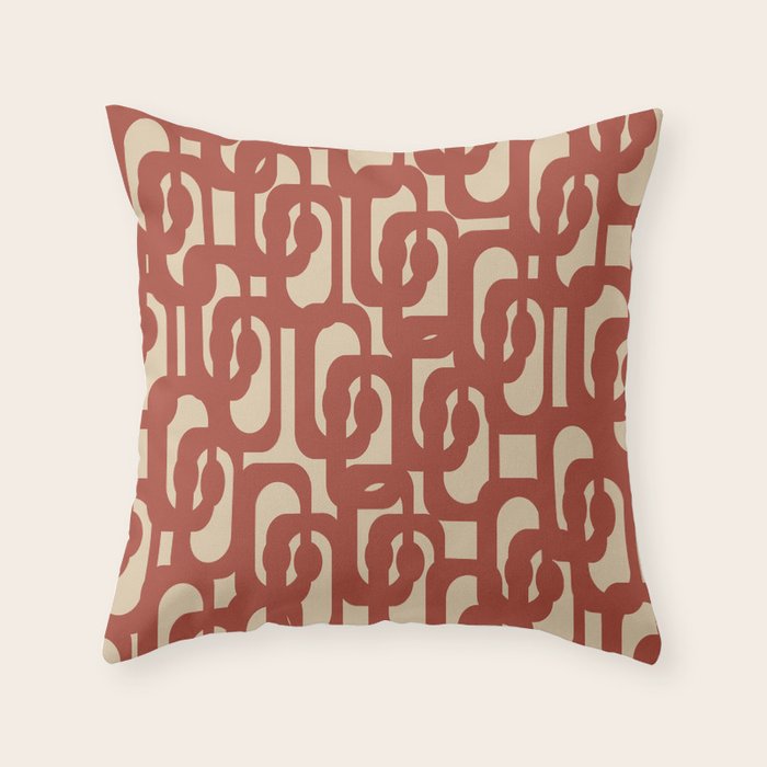 Mid Century Modern Loop Pattern in Deep Clay and Beige Throw Pillow Gallery Image 6