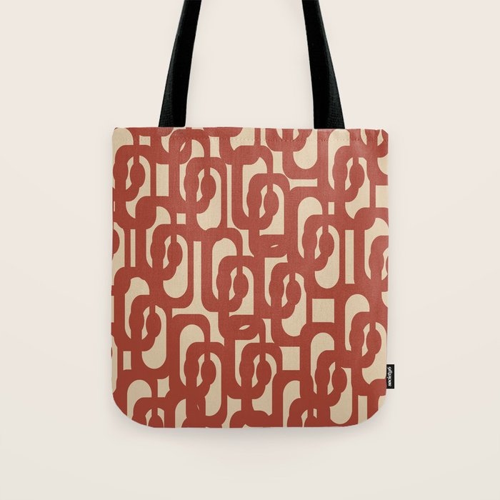 Mid Century Modern Loop Pattern in Deep Clay and Beige Tote Bag Gallery Image 1