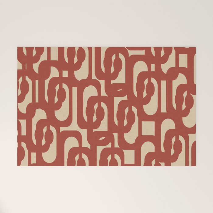 Mid Century Modern Loop Pattern in Deep Clay and Beige Welcome Mat Gallery Image 1