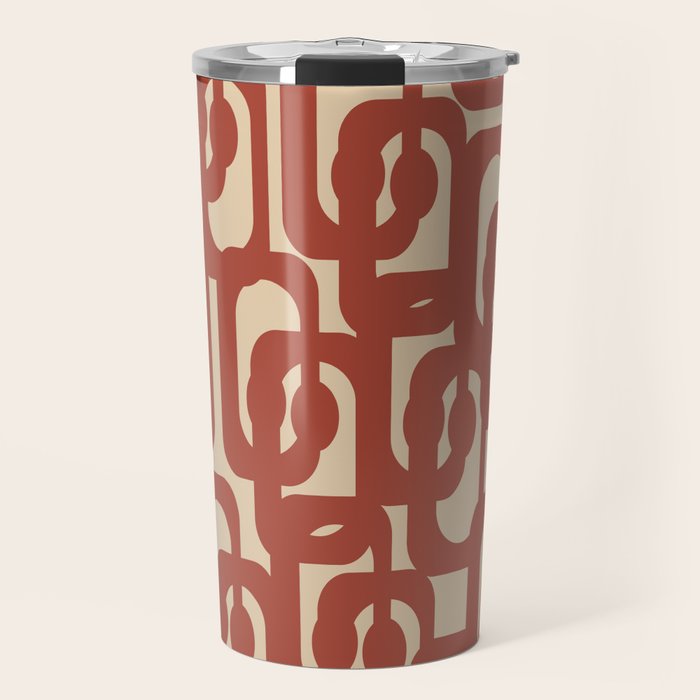 Mid Century Modern Loop Pattern in Deep Clay and Beige Travel Mug Gallery Image 1