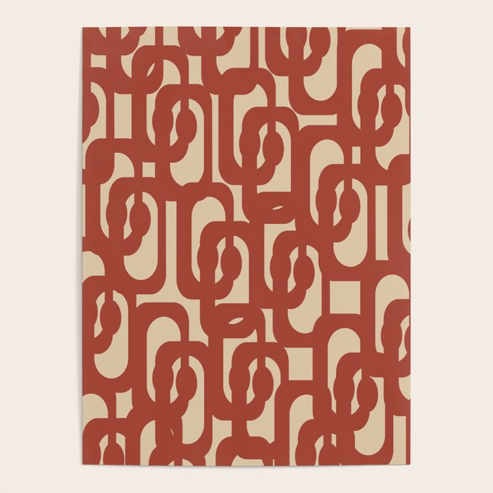 Mid Century Modern Loop Pattern in Deep Clay and Beige Poster Gallery Image 4