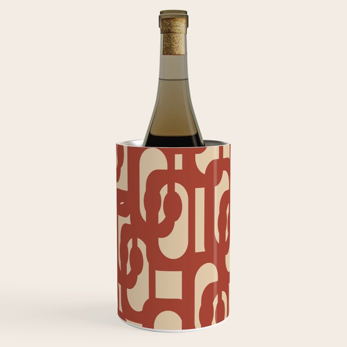 Mid Century Modern Loop Pattern in Deep Clay and Beige Wine Chiller Gallery Image 3