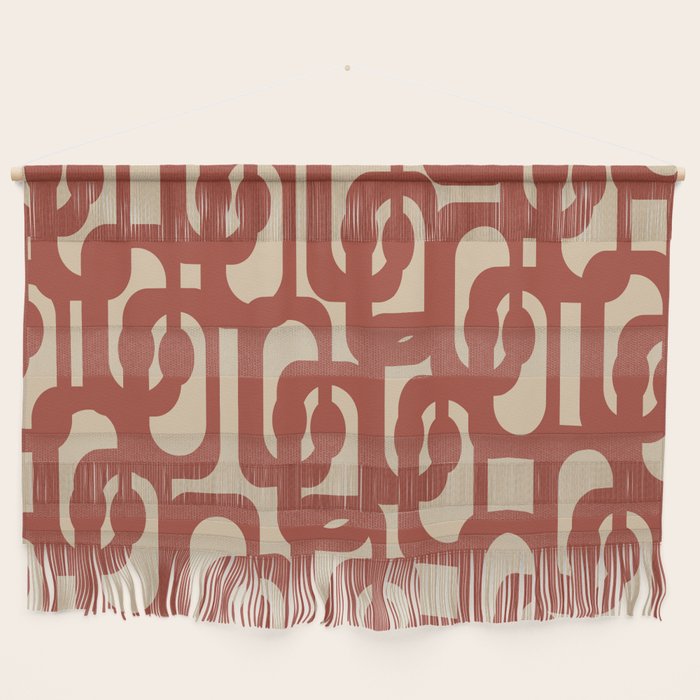 Mid Century Modern Loop Pattern in Deep Clay and Beige Wall Hanging Gallery Image 1