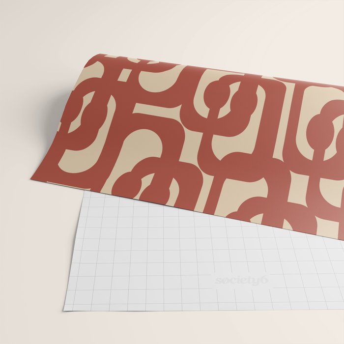 Mid Century Modern Loop Pattern in Deep Clay and Beige Wrapping Paper Gallery Image 2