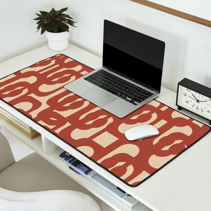 Mid Century Modern Loop Pattern in Deep Clay and Beige Desk Mat Gallery Image 2