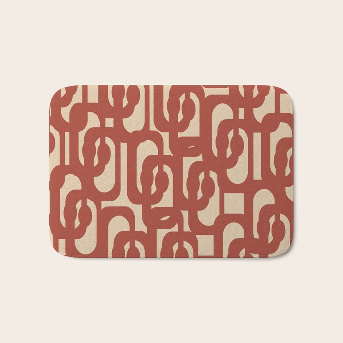 Mid Century Modern Loop Pattern in Deep Clay and Beige Bath Mat Gallery Image 1