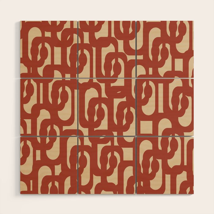 Mid Century Modern Loop Pattern in Deep Clay and Beige Wood Wall Art Gallery Image 1