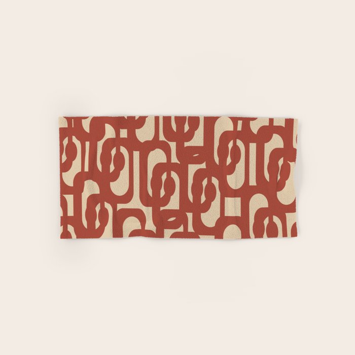 Mid Century Modern Loop Pattern in Deep Clay and Beige Bath Towel Gallery Image 1
