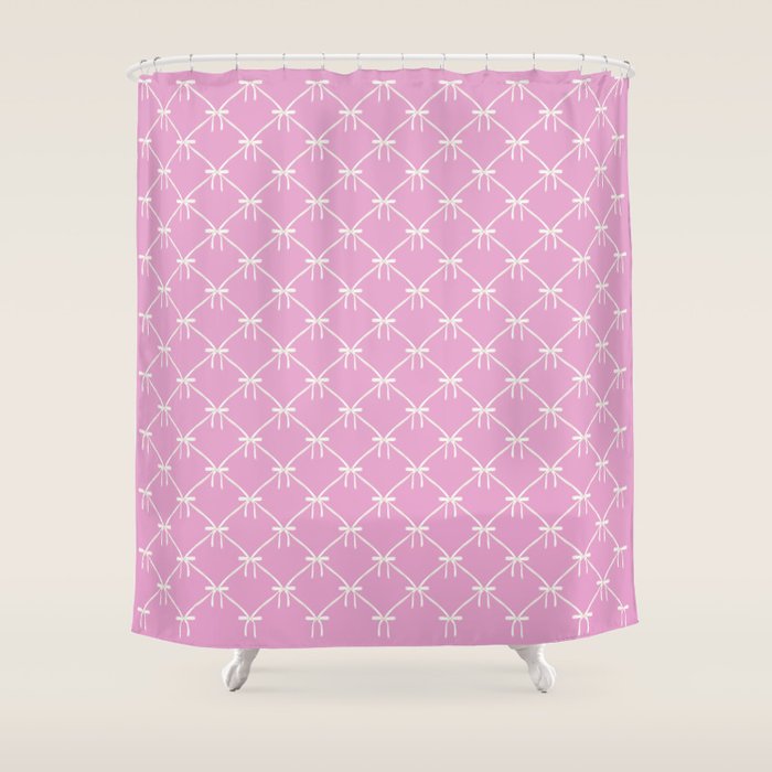 Bows & Ribbons Pattern LIII Y2K Fuchsia Pink Shower Curtain Gallery Image 1
