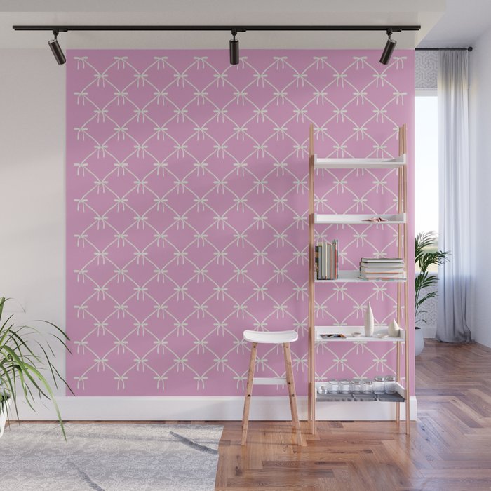 Bows & Ribbons Pattern LIII Y2K Fuchsia Pink Wall Mural Gallery Image 1