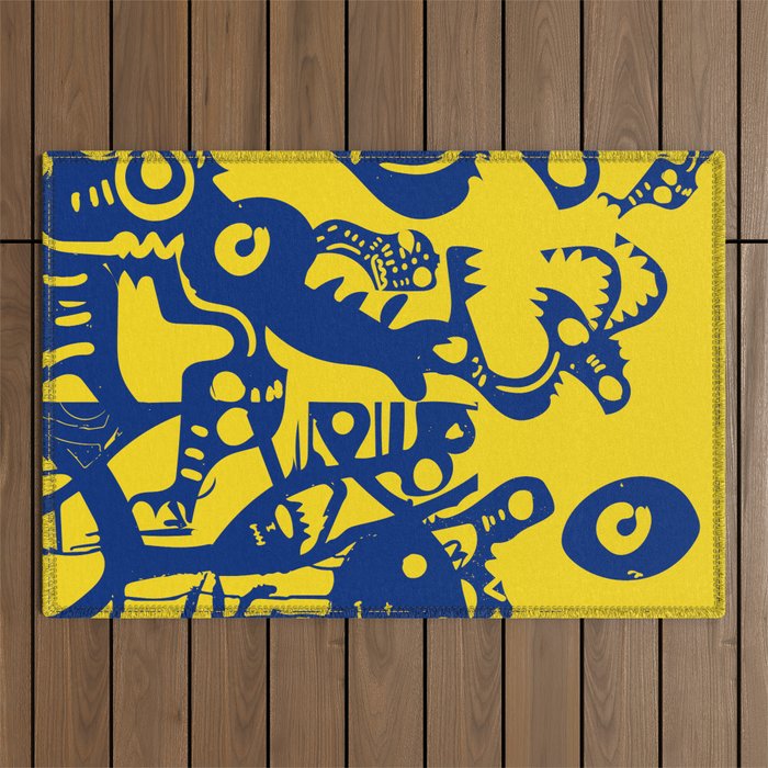 Blue Sweet Monsters in the Sun Street Art Graffiti Design Outdoor Rug Gallery Image 1