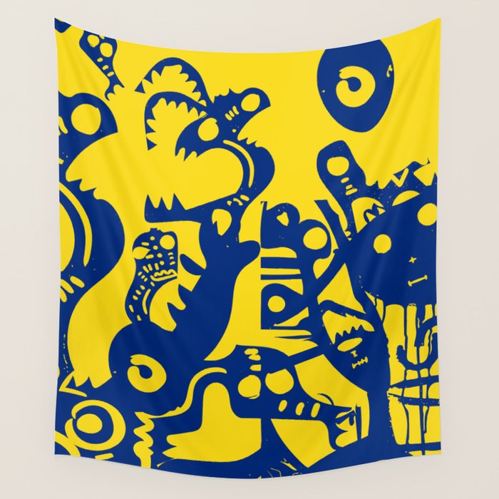 Blue Sweet Monsters in the Sun Street Art Graffiti Design Wall Tapestry Gallery Image 4