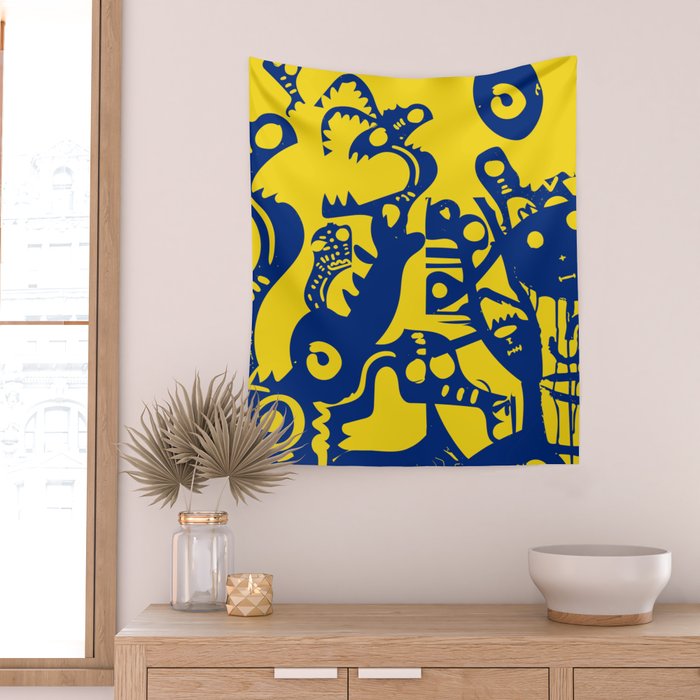 Blue Sweet Monsters in the Sun Street Art Graffiti Design Wall Tapestry Gallery Image 2