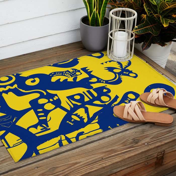 Blue Sweet Monsters in the Sun Street Art Graffiti Design Outdoor Rug Gallery Image 2