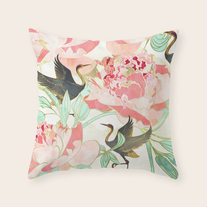 Floral Cranes Throw Pillow Gallery Image 6