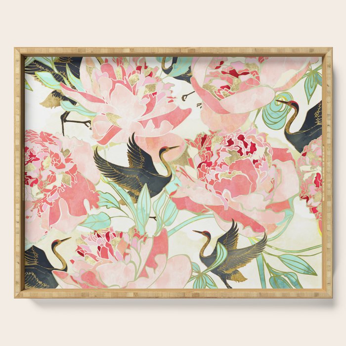 Floral Cranes Serving Tray Gallery Image 1