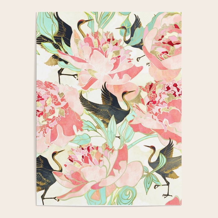 Floral Cranes Poster Gallery Image 1