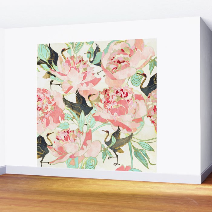 Floral Cranes Wall Mural Gallery Image 2