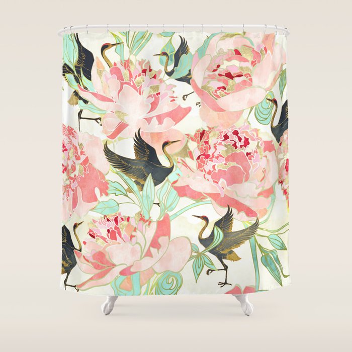 Floral Cranes Shower Curtain Gallery Image 1