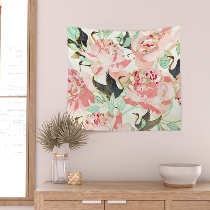 Floral Cranes Wall Tapestry Gallery Image 2