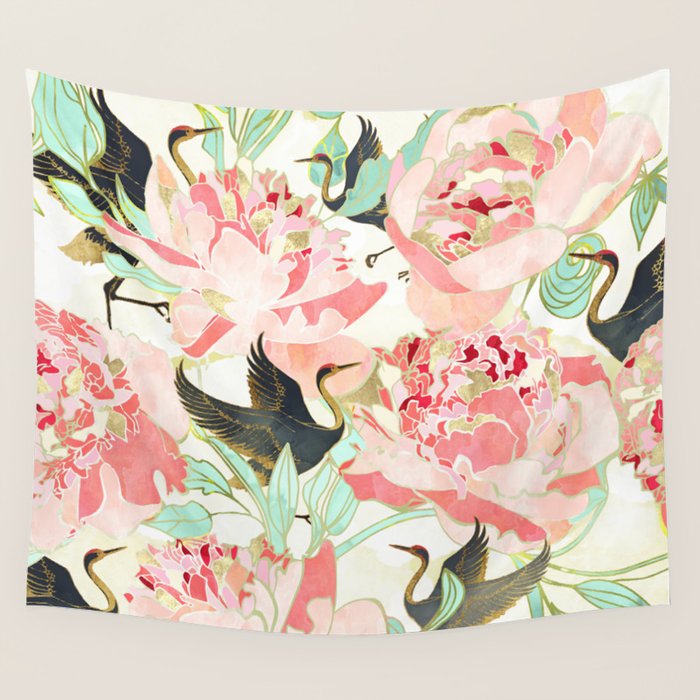 Floral Cranes Wall Tapestry Gallery Image 1