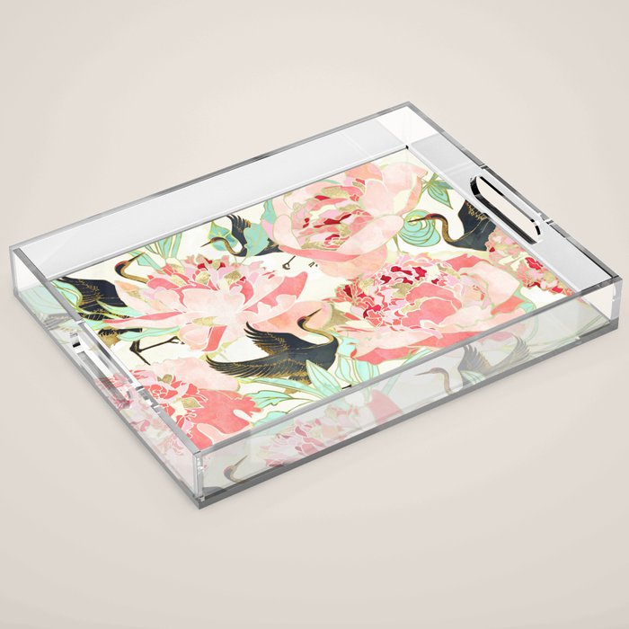 Floral Cranes Acrylic Tray Gallery Image 1