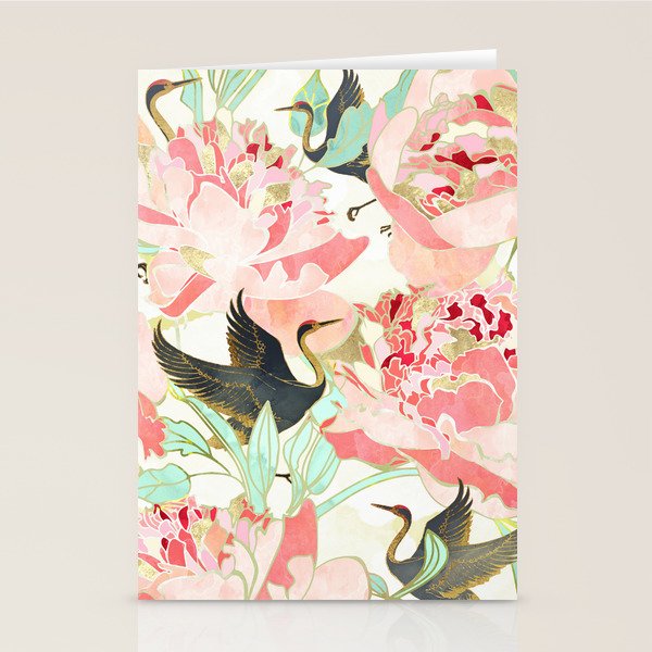 Floral Cranes Stationery Card Gallery Image 1