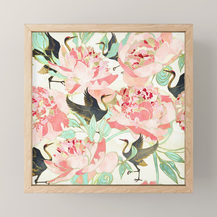 Floral Cranes Mini Art Print Gallery Image 1