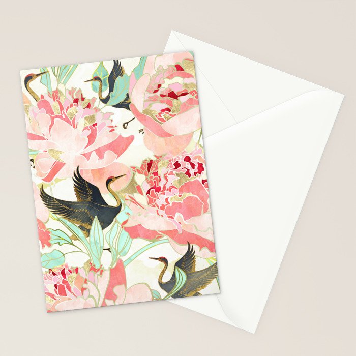Floral Cranes Stationery Card Gallery Image 2