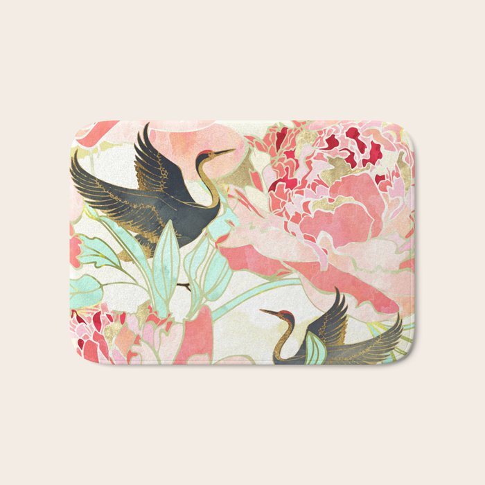 Floral Cranes Bath Mat Gallery Image 1