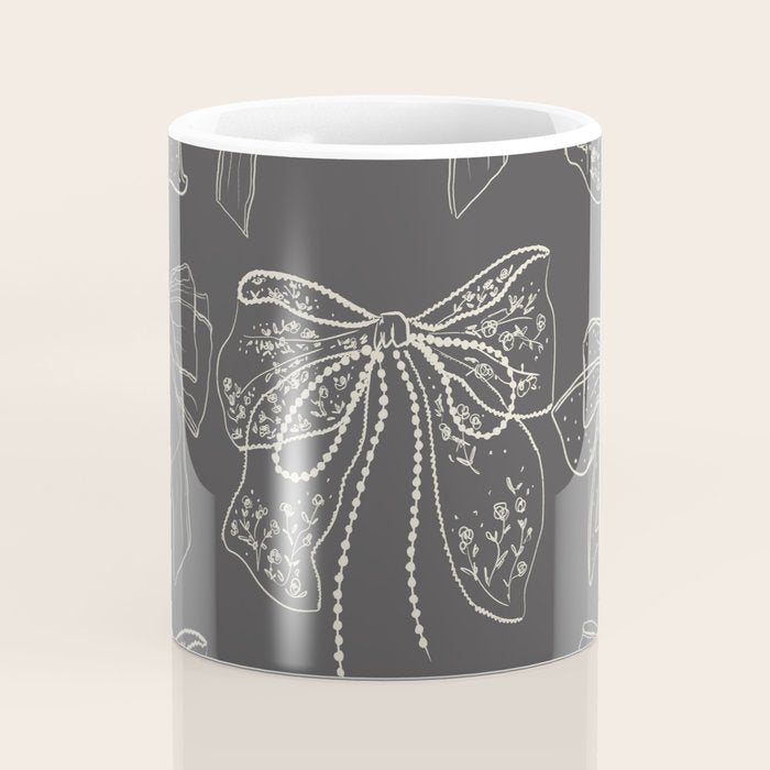 Romantic Bows Gray Pattern Coffee Mug Gallery Image 4