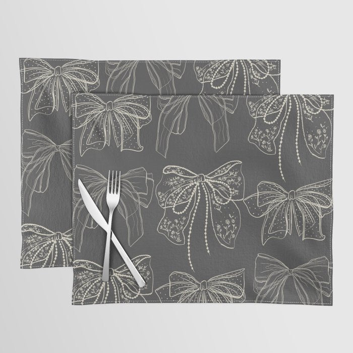 Romantic Bows Gray Pattern Placemat Gallery Image 1