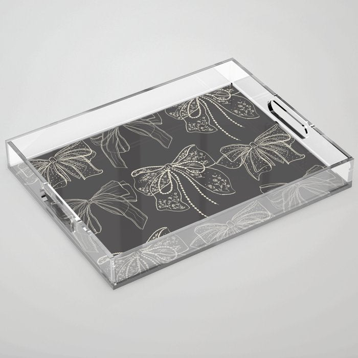 Romantic Bows Gray Pattern Acrylic Tray Gallery Image 1