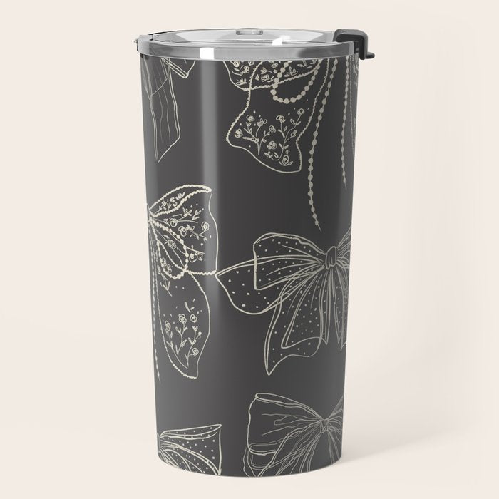 Romantic Bows Gray Pattern Travel Mug Gallery Image 2