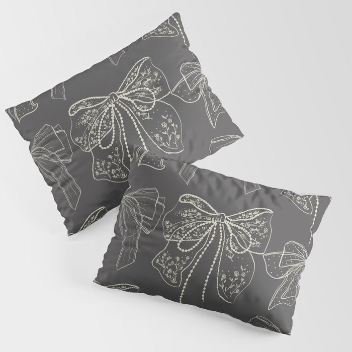 Romantic Bows Gray Pattern Pillow Sham Gallery Image 1