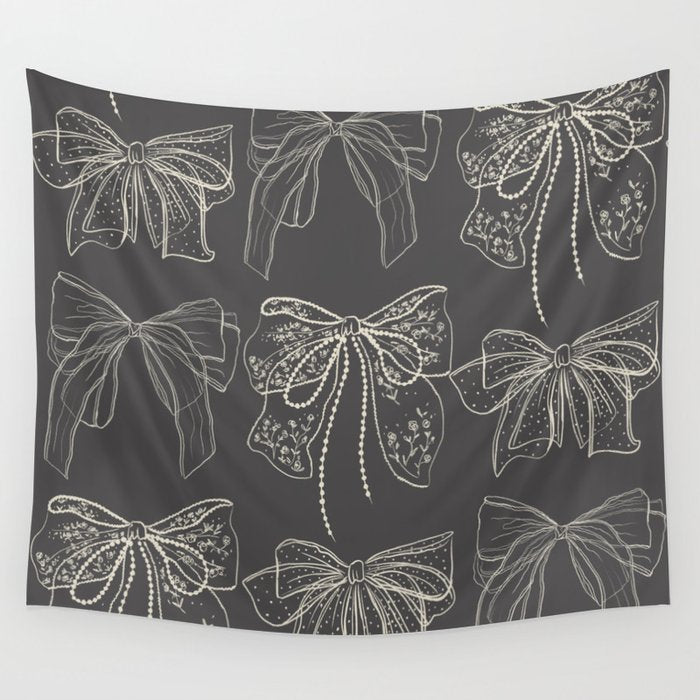 Romantic Bows Gray Pattern Wall Tapestry Gallery Image 1